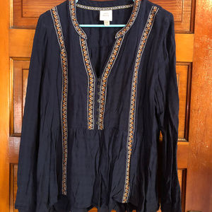 Knox Rose Navy Blue Embroidered Blouse